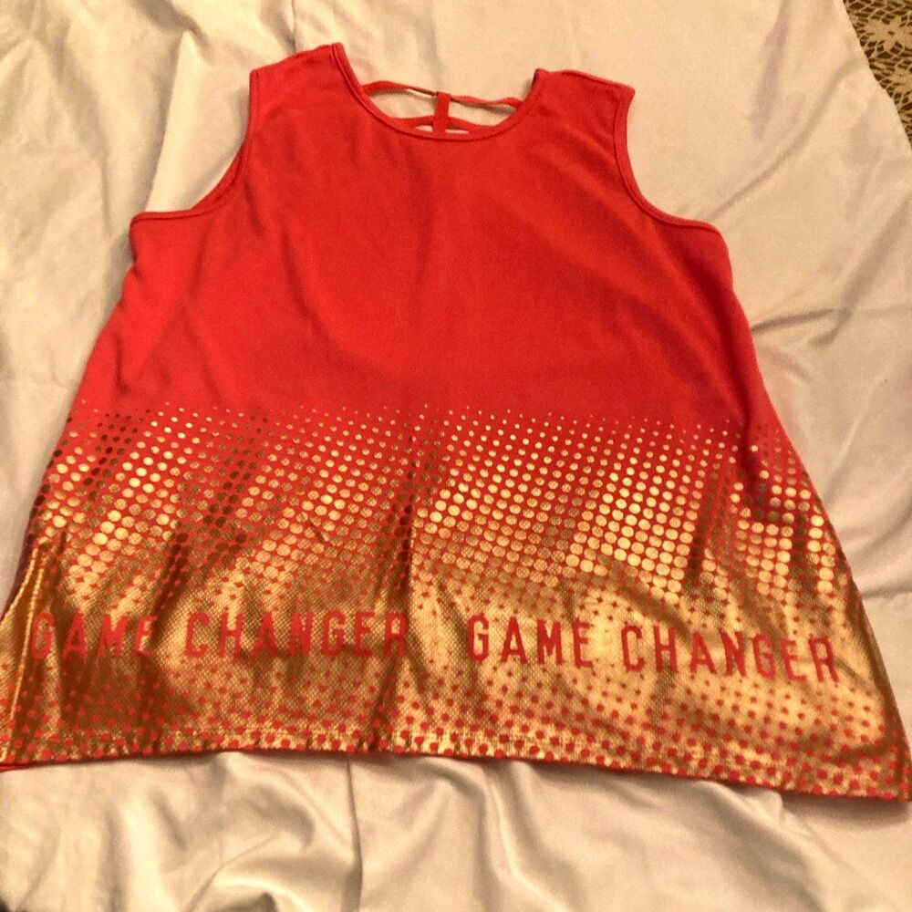 Ideology Girls' Game Changer Strappy Cage Back Tank Top Coral Gold Foil Size 18